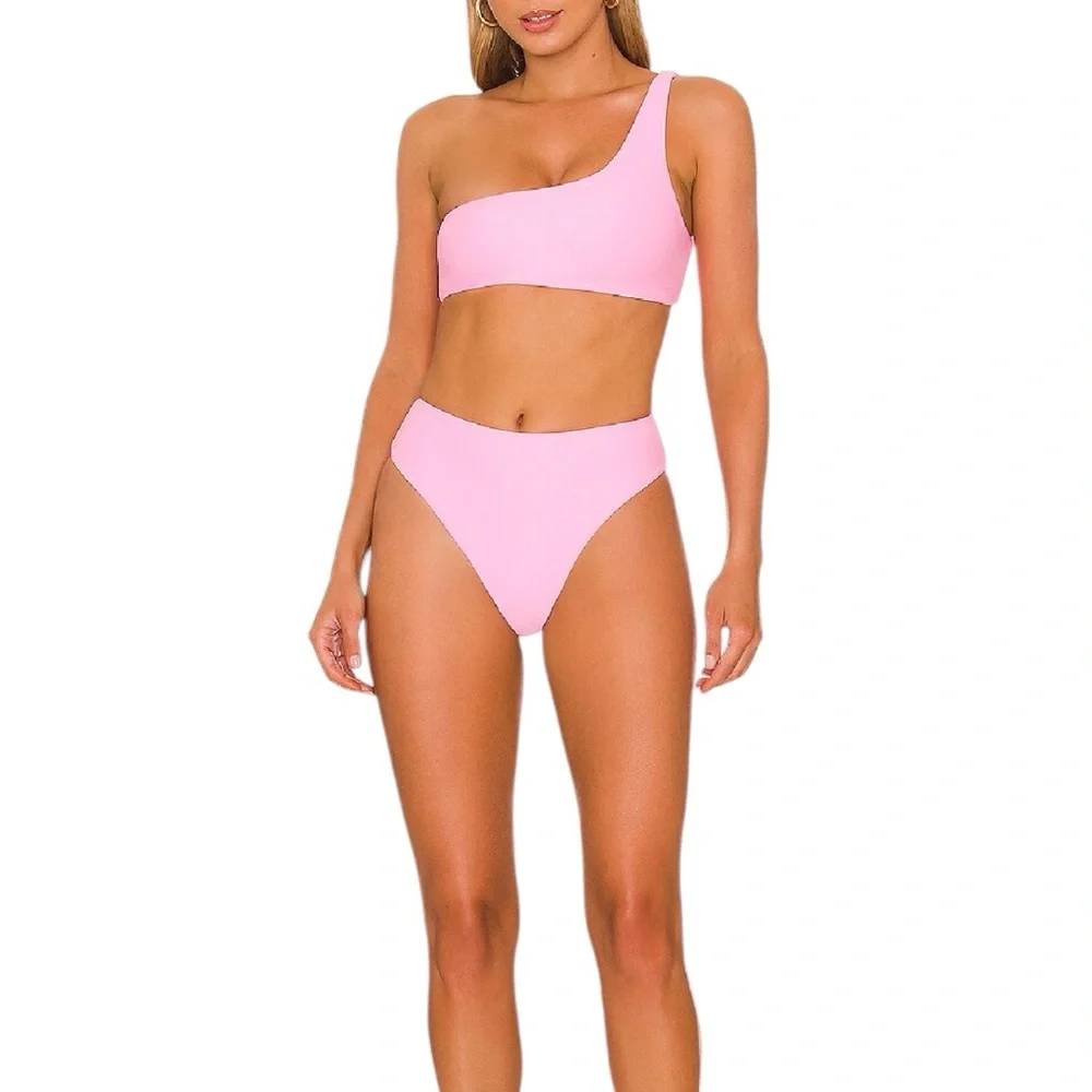 SALE!!! NWT Lovers & Friends Pink Camille One Shoulder Bikini Top Bright Pink - Picture 4 of 9